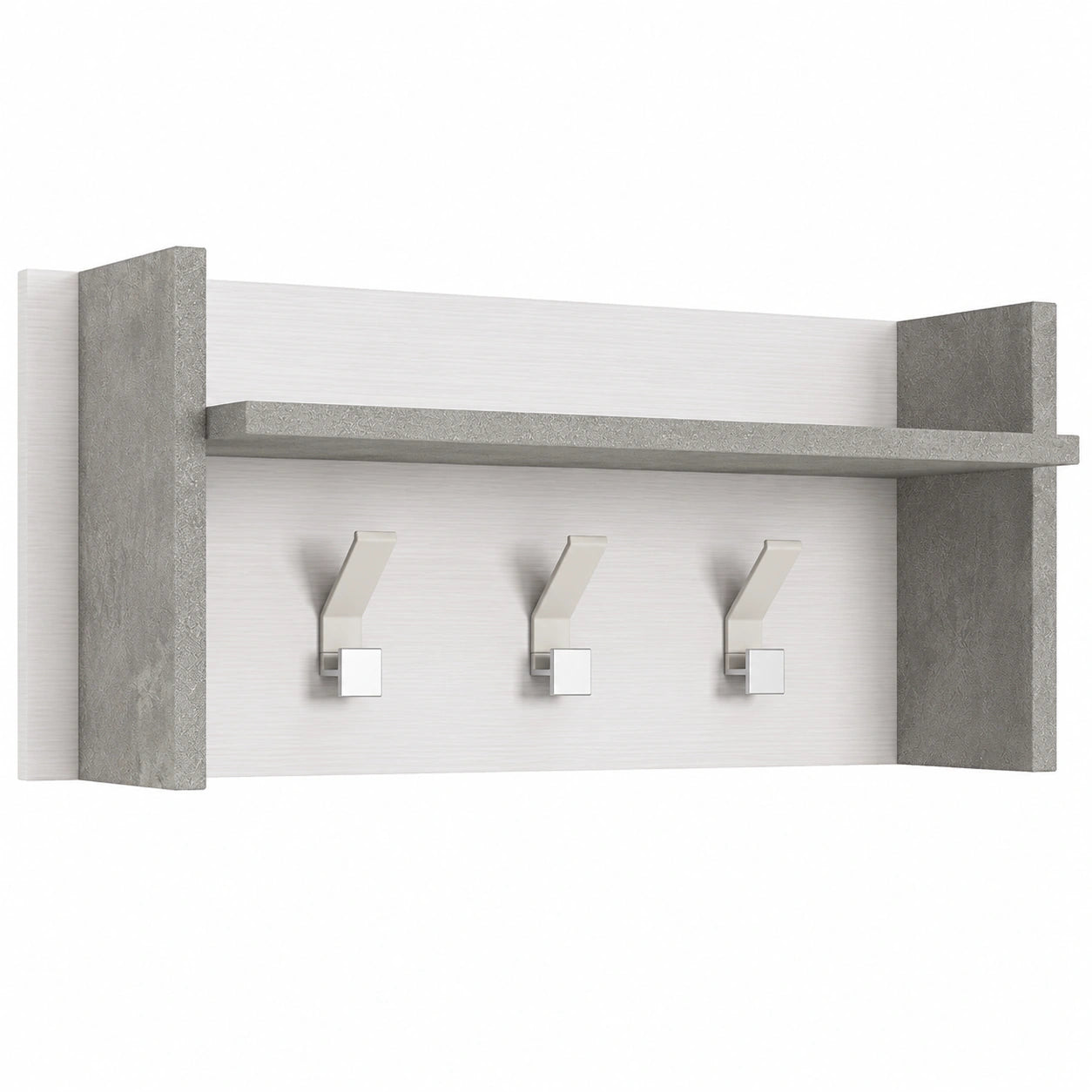 Appendiabiti da Muro con Mensola e Ganci, Bianco e Cemento, 90x29x34 cm, Design Italiano