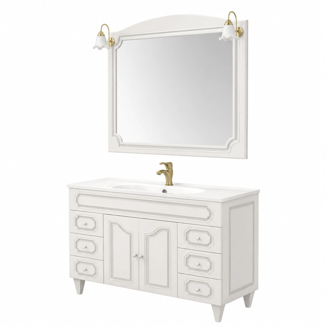 Mobile bagno arte povera bianco decapè 120cm con specchio e lavandino in ceramica