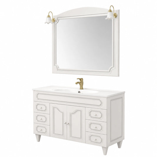 Mobile bagno arte povera bianco decapè 120cm con specchio e lavandino in ceramica