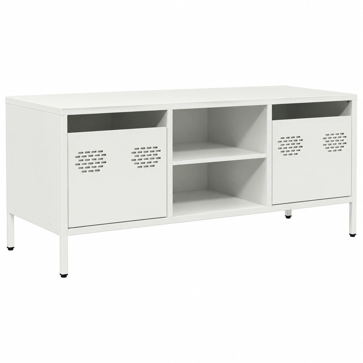 Mobile TV industriale bianco con 2 cassetti e 2 scomparti, 101,5x39x43,5 cm