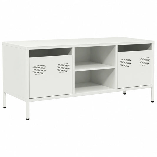 Mobile TV industriale bianco con 2 cassetti e 2 scomparti, 101,5x39x43,5 cm