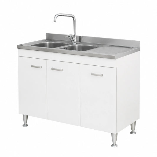 Cucina sottolavello 3 ante 120 cm bianco con lavello inox