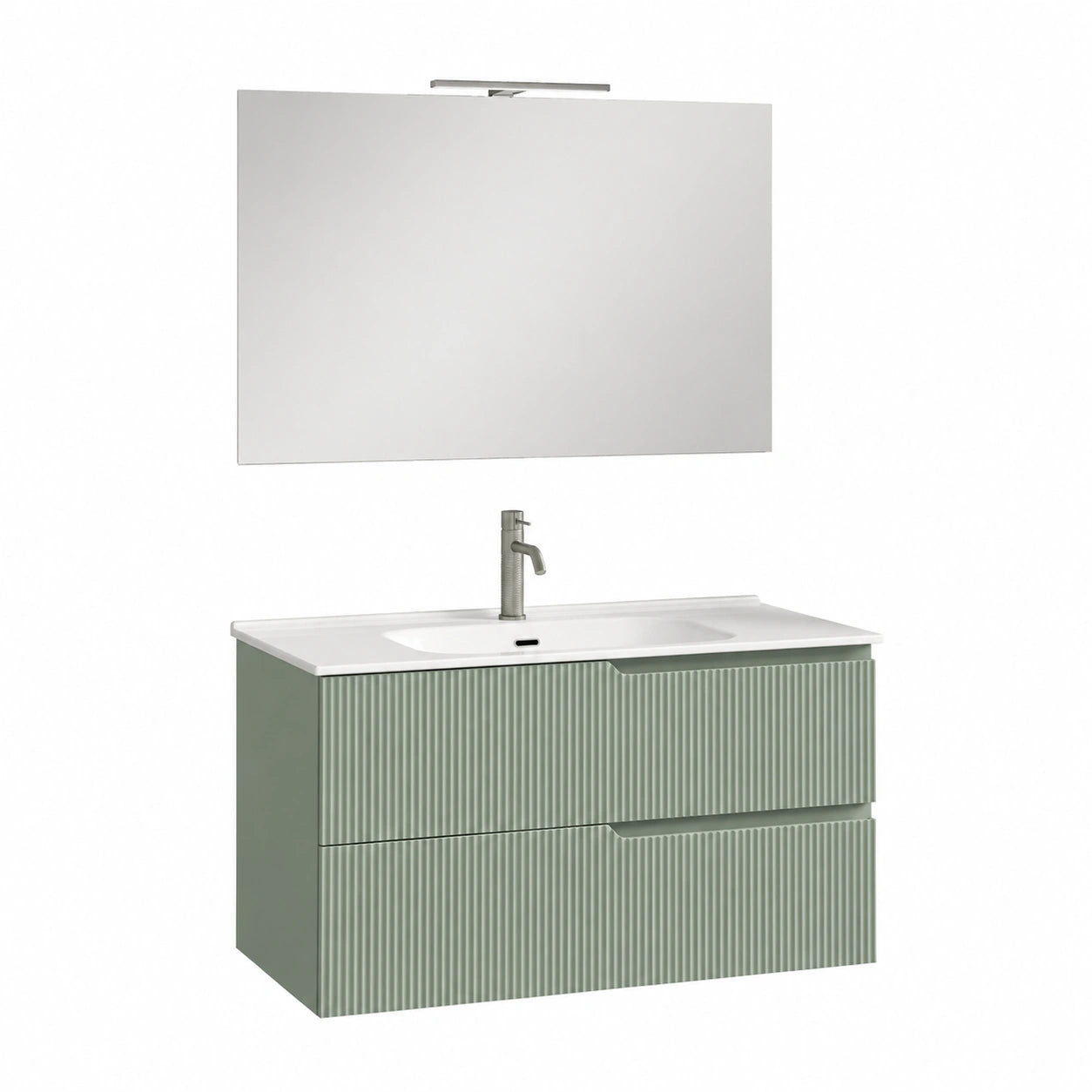 Set Arredo Bagno Moderno 4 Pezzi con Lavabo e MDF Verde, Mobile Bagno Sospeso con 2 Cassetti, 101x46,5x190 cm