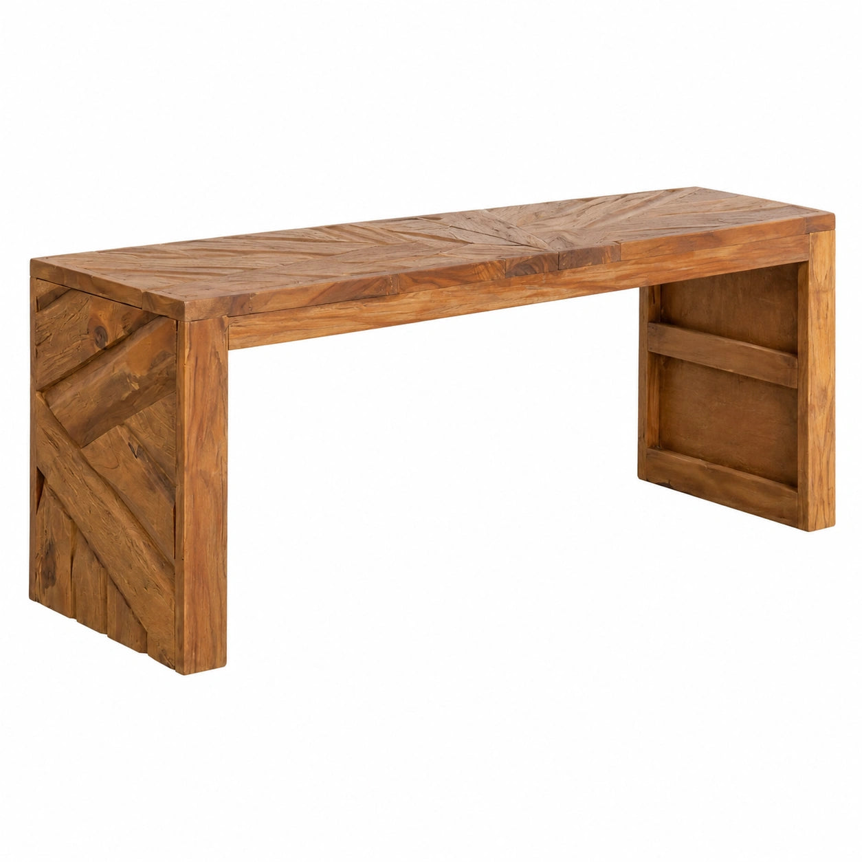 Mobile porta TV in teak massello con design industriale, 110x60x38 cm, finitura rustica