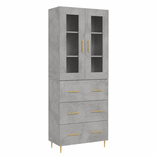 Mobile Alto Soggiorno Grigio Cemento con Ripiani 69,5x34x180 cm in Legno Moderno