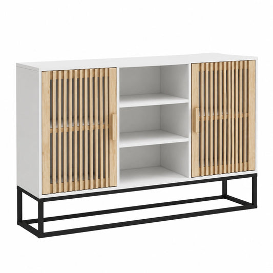 Comò Moderno Bianco 105x30x65 cm in Legno per Soggiorno e Camera da Letto, con 3 Ante e 2 Cassetti, Design Italiano per la Casa