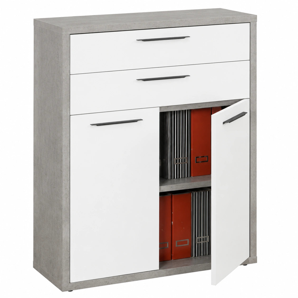 Composad Armadietto con 2 Ante e 2 Cassetti, Porta Documenti, 81,6x112x35,7 cm, Cemento e Bianco, Made in Italy