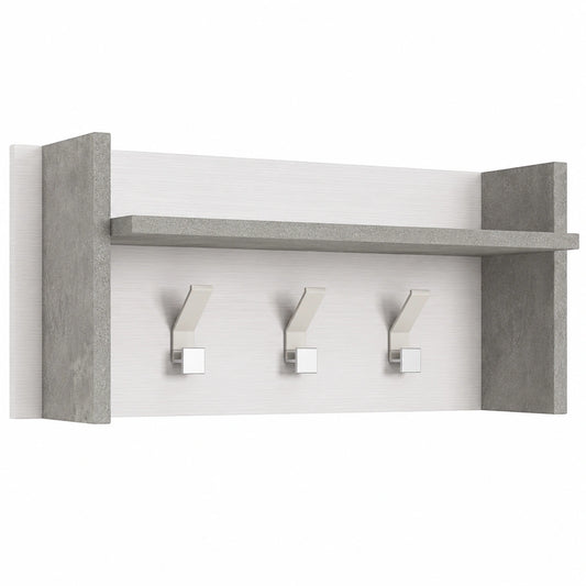 Appendiabiti da Muro con Mensola e Ganci, Bianco e Cemento, 90x29x34 cm, Design Italiano
