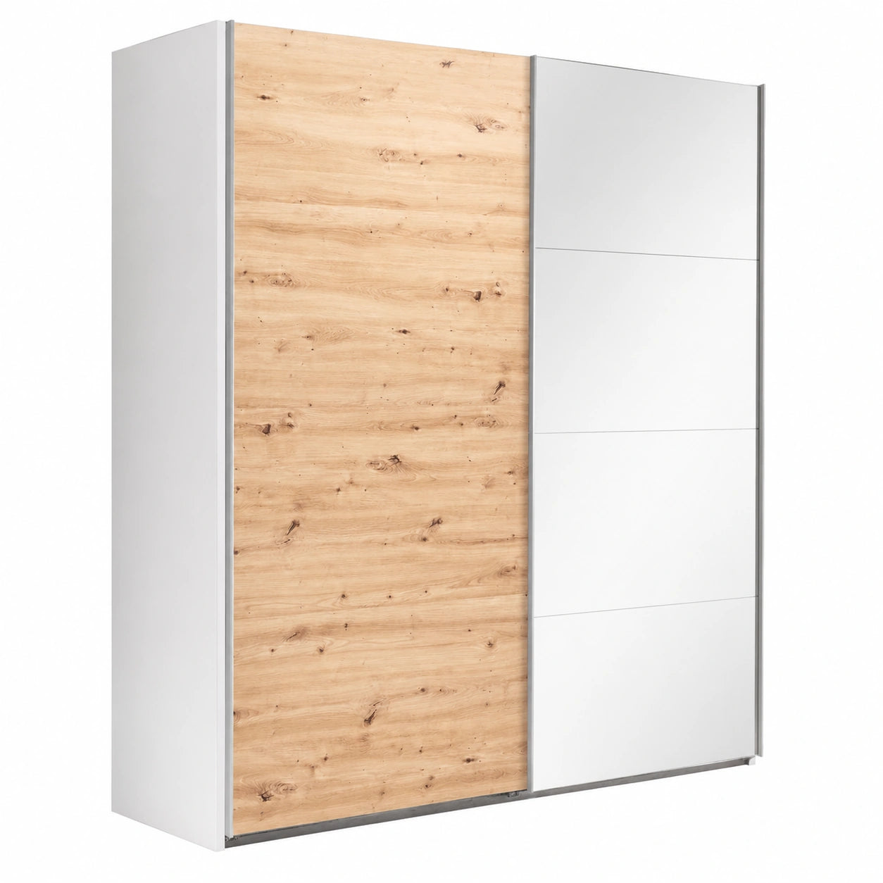 Armadio 2 Ante Scorrevoli con Specchio, Bianco e Rovere, 250x223x67 cm