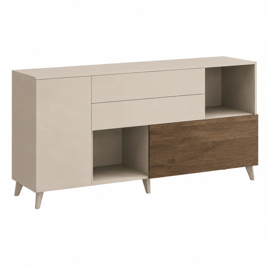 Madia Moderna con Ante e Cassetti Made in Italy - Design Riviera per Soggiorno e Cucina, Finitura Cashmere/Mercure, 240cm