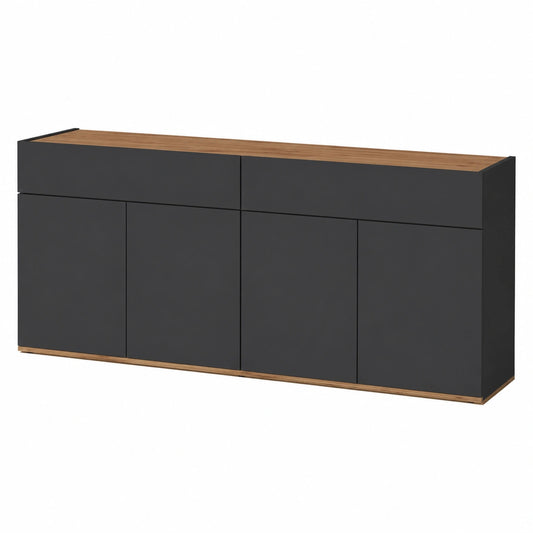 Credenza Moderna con Cassetti e Ante per Salotto e Cucina, 160x35x70 cm, Antracite e Rovere