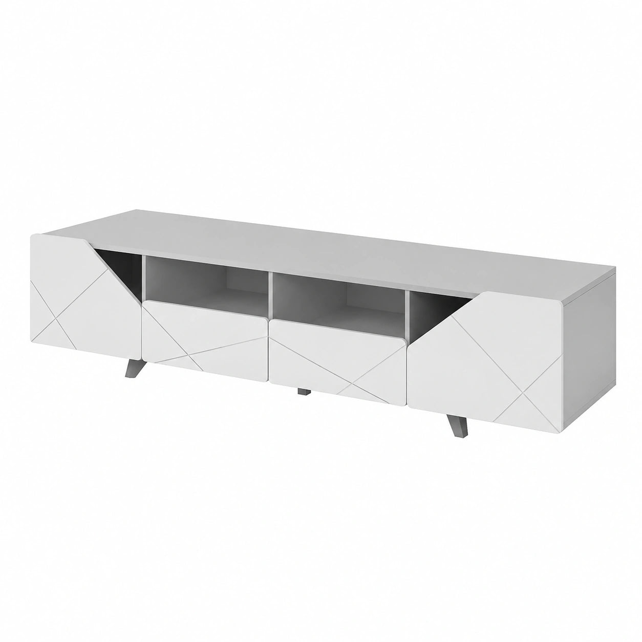 Credenza TV Moderna 220 cm, Stile Italiano, Resistente e Ampio Spazio, Bianco e Grigio