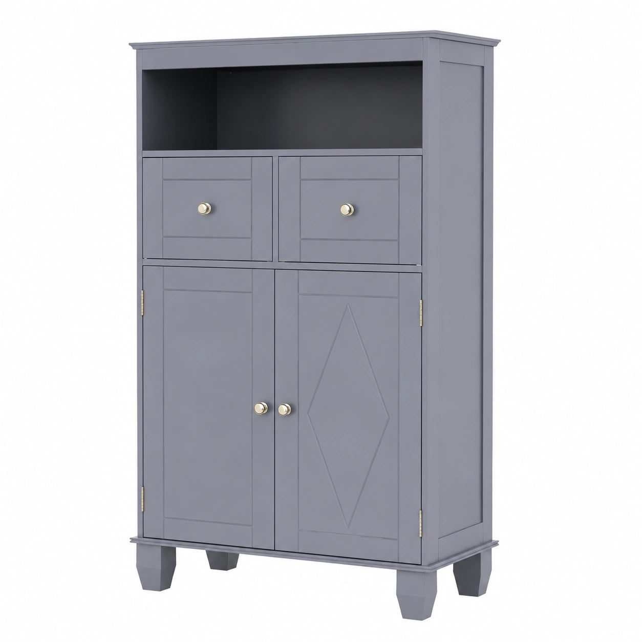 Armadio da Bagno Salvaspazio con Cassetti e Ante, 56x30x108 cm, in Legno Grigio, Design Moderno per Soggiorno e Cucina