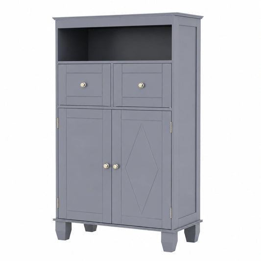 Armadio da Bagno Salvaspazio con Cassetti e Ante, 56x30x108 cm, in Legno Grigio, Design Moderno per Soggiorno e Cucina
