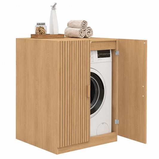 Mobile per lavatrice JULIETTE con ante, finitura effetto legno rovere