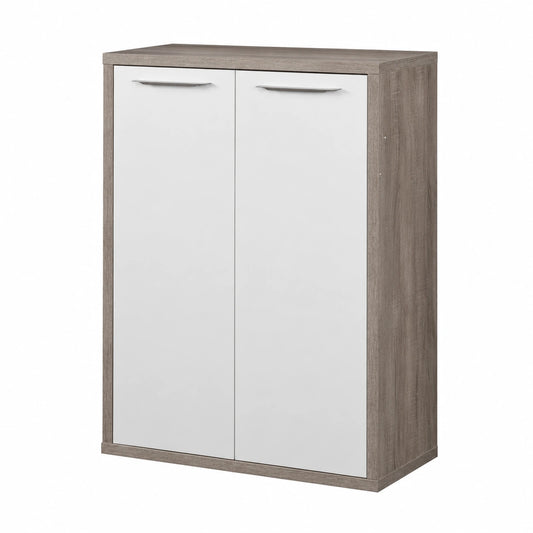 Armadio Archivio con 2 Ante in Rovere Sonoma e Bianco, 81,6x112x35,7 cm, Made in Italy