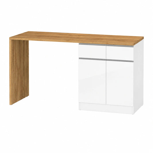 Isola Cucina Moderna con Spazio di Stoccaggio, 4 Ante e Cassetti, Ideale per Open Space, Bianco e Rovere